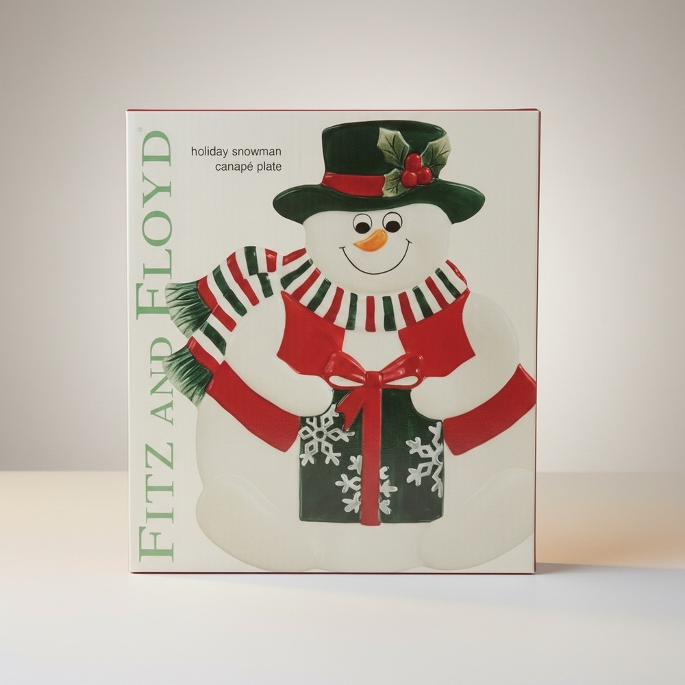 Fitz and Floyd Snowman Plate with Red and Green Accents